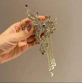 Hair Shark Clip Butterfly Rhinestone Tassel Hair Claw Hair Claw (Gold)